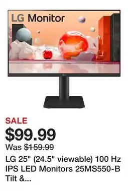 Newegg LG 25 (24.5 viewable) 100 Hz IPS LED Monitors 25MS550-B Tilt & Height Adjustable Stand Black offer