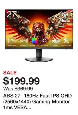 Newegg ABS 27 180Hz Fast IPS QHD (2560x1440) Gaming Monitor 1ms VESA DisplayHDR 400, DCI-P3 95% GQ271NE offer