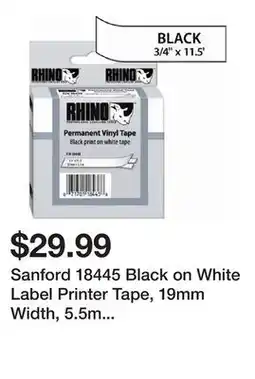Newegg Sanford 18445 Black on White Label Printer Tape, 19mm Width, 5.5m Length offer