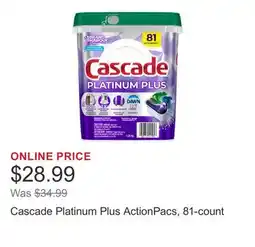 Costco Cascade Platinum Plus ActionPacs, 81-count offer