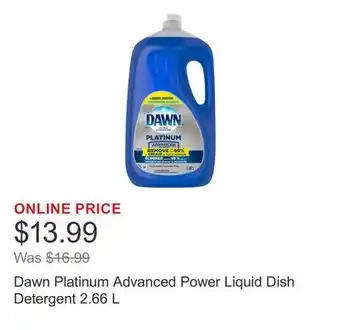 Costco Dawn Platinum Advanced Power Liquid Dish Detergent 2.66 L offer