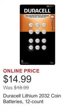Costco Duracell Lithium 2032 Coin Batteries, 12-count offer
