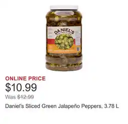 Costco Daniel's Sliced Green Jalapeño Peppers, 3.78 L offer