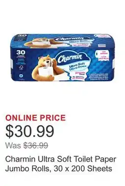 Costco Charmin Ultra Soft Toilet Paper Jumbo Rolls, 30 x 200 Sheets offer