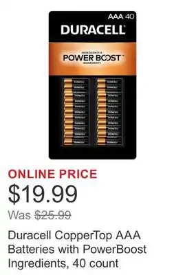 Costco Duracell CopperTop AAA Batteries with PowerBoost Ingredients, 40 count offer