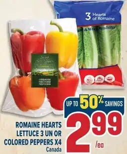 Marché Adonis ROMAINE HEARTS LETTUCE 3 UN OR COLORED PEPPERS X4 offer