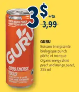 Familiprix GURU, Organic energy drink peach and mango punch, 355 ml offer