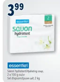 Familiprix ESSENTIEL Hydrating soap 2 x 100 g or Epsom salt 2 kg offer