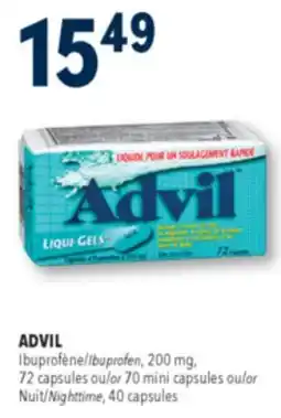 Familiprix ADVIL Ibuprofen 200 mg 72 capsules or 70 mini capsules or Nighttime 40 capsules offer
