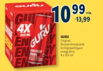 Familiprix GURU Original, Organic energy drink, 4 x 355 ml offer