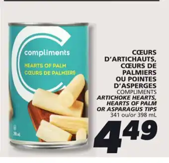 IGA COMPLIMENTS ARTICHOKE HEARTS, HEARTS OF PALM OR ASPARAGUS TIPS offer