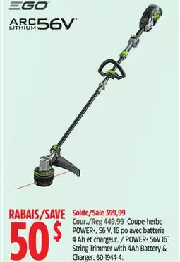 Canadian Tire EGO Power+ 56V 16 String Trimmer with 4Ah Battery & Charger offer