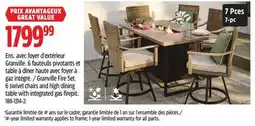 Canadian Tire Granville Fire Set. 6 swivel chairs and high dining table with integrated gas firepit offer
