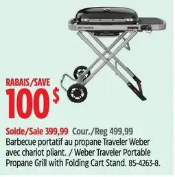 Canadian Tire Weber Weber Traveler Portable Propane Grill with Folding Cart Stand offer