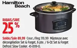 Canadian Tire Hamilton Beach 6-Qt Set & Forget Defrost slow Cooker offer