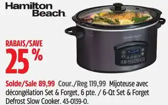 Canadian Tire Hamilton Beach 6-Qt Set & Forget Defrost slow Cooker offer