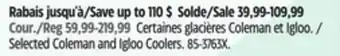 Canadian Tire Selected Coleman and Igloo Coolers offer
