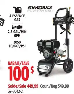 Canadian Tire Simoniz Platinum 3050 PSI 2.8 GPM Gas Pressure Washer with Extension Wand offer