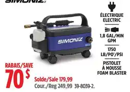 Canadian Tire Simoniz 1750 PSI 1.8 GPM Wheeled Electric Pressure Washer with Foam Blaster offer