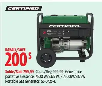 Canadian Tire Certified 7500W/9375W Portable Gas Generator offer