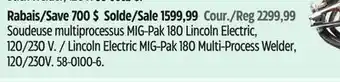 Canadian Tire Mastercraft Lincoln Electric MIG-Pak 180 Multi-Process Welder offer