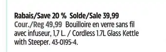 Canadian Tire Master Chef Cordless 1.7L Glass Kettle with Steeper offer