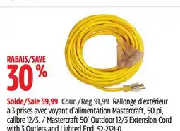 Canadian Tire Mastercraft 50´ Outdoor 12/3 Extension Cord with 3 Outlets and Lighted End offer