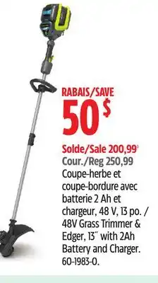 Canadian Tire Yardworks 48V Grass Trimmer & Edger, 13 with 2Ah Battery and Charger offer