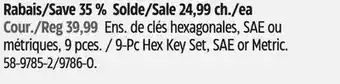 Canadian Tire MAXIMUM 9-Pc Hex Key Set, SAE or Metric offer