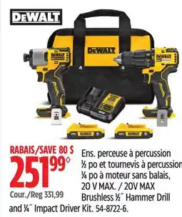 Canadian Tire DEWALT 20V MAX Brushless 1⁄2˝ Hammer Drill and 1⁄4˝ Impact Driver Kit offer