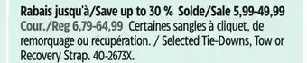 Canadian Tire Motomaster Selected Tie-Downs, Tow or Recovery Strap offer