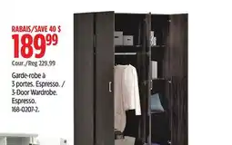 Canadian Tire 3-Door Wardrobe. Espresso offer