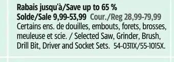 Canadian Tire Mastercraft Selected Saw, Grinder, Brush, Drill Bit, Driver and Socket Sets offer