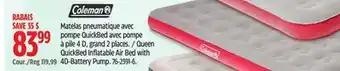 Canadian Tire Coleman Queen QuickBed Inflatable Air Bed with 4D-Battery Pump offer