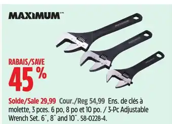 Canadian Tire Maximum 3-Pc Adjustable Wrench Set offer