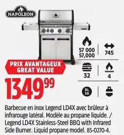 Canadian Tire Legend LD4X Stainless-Steel BBQ with Infrared Side Burner offer