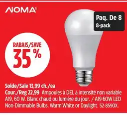 Canadian Tire NOMA A19 60W LED Non-Dimmable Bulbs offer