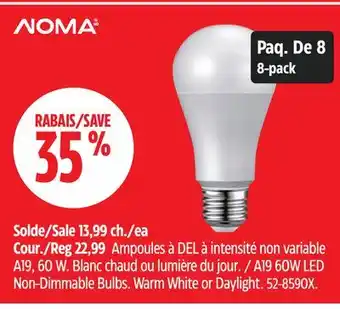 Canadian Tire NOMA A19 60W LED Non-Dimmable Bulbs offer