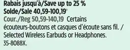 Canadian Tire Selected Wireless Earbuds or Headphones offer