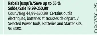 Canadian Tire Mastercraft Selected Power Tools, Batteries and Starter Kits offer
