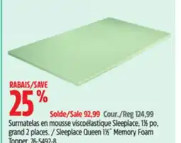 Canadian Tire Sleeplace Queen 11⁄2˝ Memory Foam Topper offer
