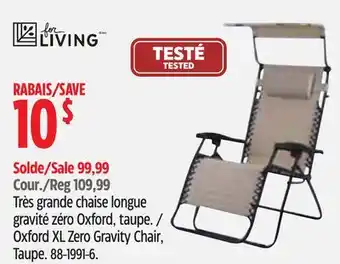 Canadian Tire For Living Oxford XL Zero Gravity Chair, Taupe offer