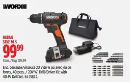 Canadian Tire Worx 20V 3⁄8˝ Drill/Driver Kit with 40-Pc Drill Set offer