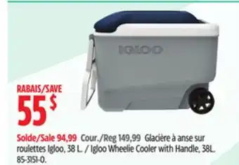 Canadian Tire Igloo Wheelie Cooler with Handle, 38L offer