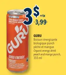 Familiprix GURU, Organic energy drink, 4 x 355 ml offer