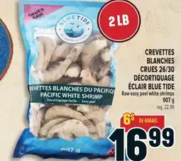 Marché Adonis CREVETTES BLANCHES CRUES 26/30 DÉCORTIQUAGE ÉCLAIR BLUE TIDE | RAW EASY PEEL WHITE SHRIMPS offer