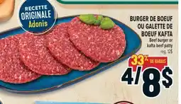 Marché Adonis BURGER DE BOEUF OU GALETTE DE BOEUF KAFTA | BEEF BURGER OR KAFTA BEEF PATTY offer