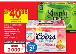 Maxi BOISSON DE MALT ALCOOLISÉE COORS SELTZER, ARIZONA HARD ICED TEA, SIMPLY SPIKED OU VIZZY, 12x355 mL offer