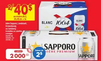 Maxi BIÈRE SAPPORO, LANDSHARK, KRONENBOURG OU CARLSBERG, 12x355 mL offer