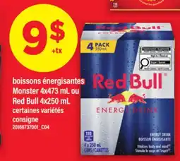 Maxi BOISSONS ÉNERGISANTES MONSTER, 4X473 ML OU RED BULL, 4X250 ML offer